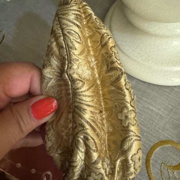 Vintage 1930’ Silk Brocade Evening Purse Small Metallic Bag with Faux Pearl - Picture 12 of 13